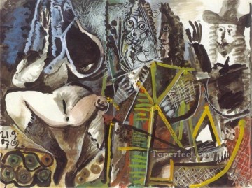 Pablo Picasso Painting - Tres mosqueteros y Desnudo en un interior 1972 cubista Pablo Picasso